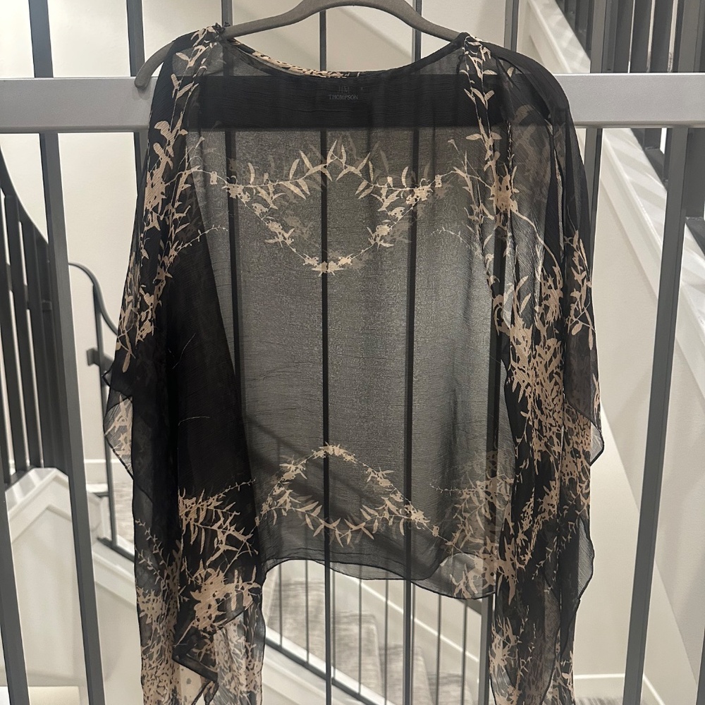 Jim Thompson Silk Black Tan Bamboo Print Tunic Poncho